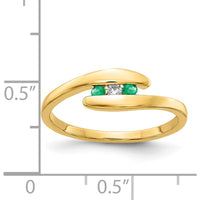 14K Yellow Gold Emerald and Diamond 3-Stone Ring with Round Cut Emeralds and Diamond - 0.08 Carat Total Gem Weight by 0