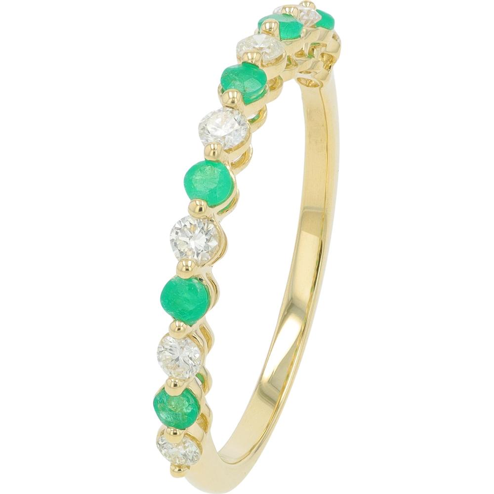 14K Yellow Gold Emerald and Diamond Band - 0.50 Carat Total Gemstone Weight