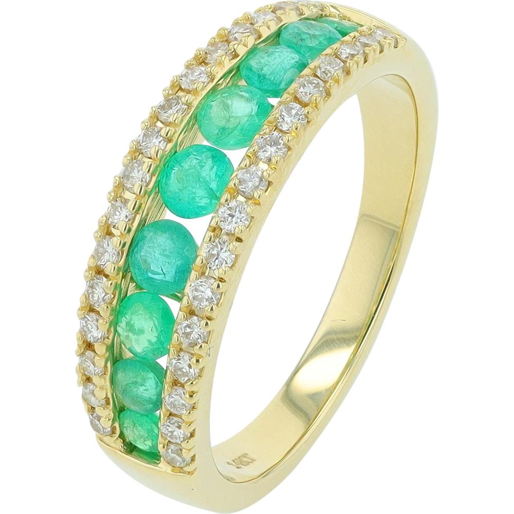 14K Yellow Gold Emerald and Diamond Band Ring with 0.75 Carats Emerald and 0.50 Carats Diamond