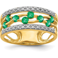 14K Yellow Gold Emerald and Diamond Band Ring with 8 Round Emeralds and 26 Diamonds - 0.06 Carat Total Emerald Weight by 0