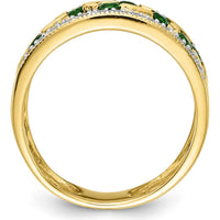 14K Yellow Gold Emerald and Diamond Band Ring with 8 Round Emeralds and 26 Diamonds - 0.06 Carat Total Emerald Weight by 0