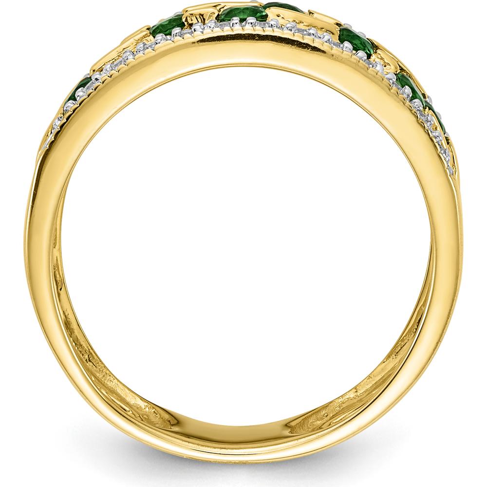 14K Yellow Gold Emerald and Diamond Band Ring with 8 Round Emeralds and 26 Diamonds - 0.06 Carat Total Emerald Weight by 0