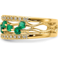 14K Yellow Gold Emerald and Diamond Band Ring with 8 Round Emeralds and 26 Diamonds - 0.06 Carat Total Emerald Weight by 0
