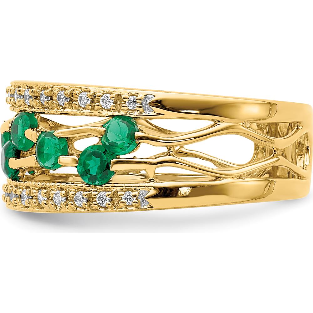 14K Yellow Gold Emerald and Diamond Band Ring with 8 Round Emeralds and 26 Diamonds - 0.06 Carat Total Emerald Weight by 0