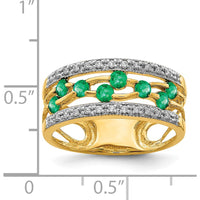 14K Yellow Gold Emerald and Diamond Band Ring with 8 Round Emeralds and 26 Diamonds - 0.06 Carat Total Emerald Weight by 0