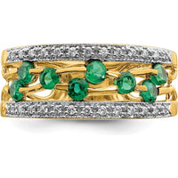 14K Yellow Gold Emerald and Diamond Band Ring with 8 Round Emeralds and 26 Diamonds - 0.06 Carat Total Emerald Weight by 0