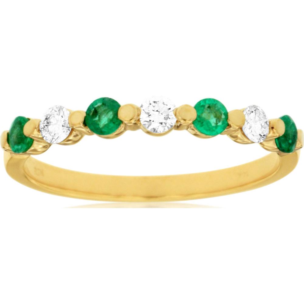 14K Yellow Gold Emerald and Diamond Band with Alternating Round Emeralds and Round Diamonds - 0.30 Carat Total Emerald Weight and 0.22 Carat Total Diamond Weight - Royal Jewelry