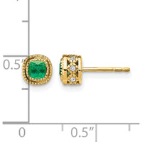 14K Yellow Gold Emerald and Diamond Button Earrings with Cushion-Cut Emeralds - 0.50 Carat Total Emerald Weight by Monteluci Fine Jewelry