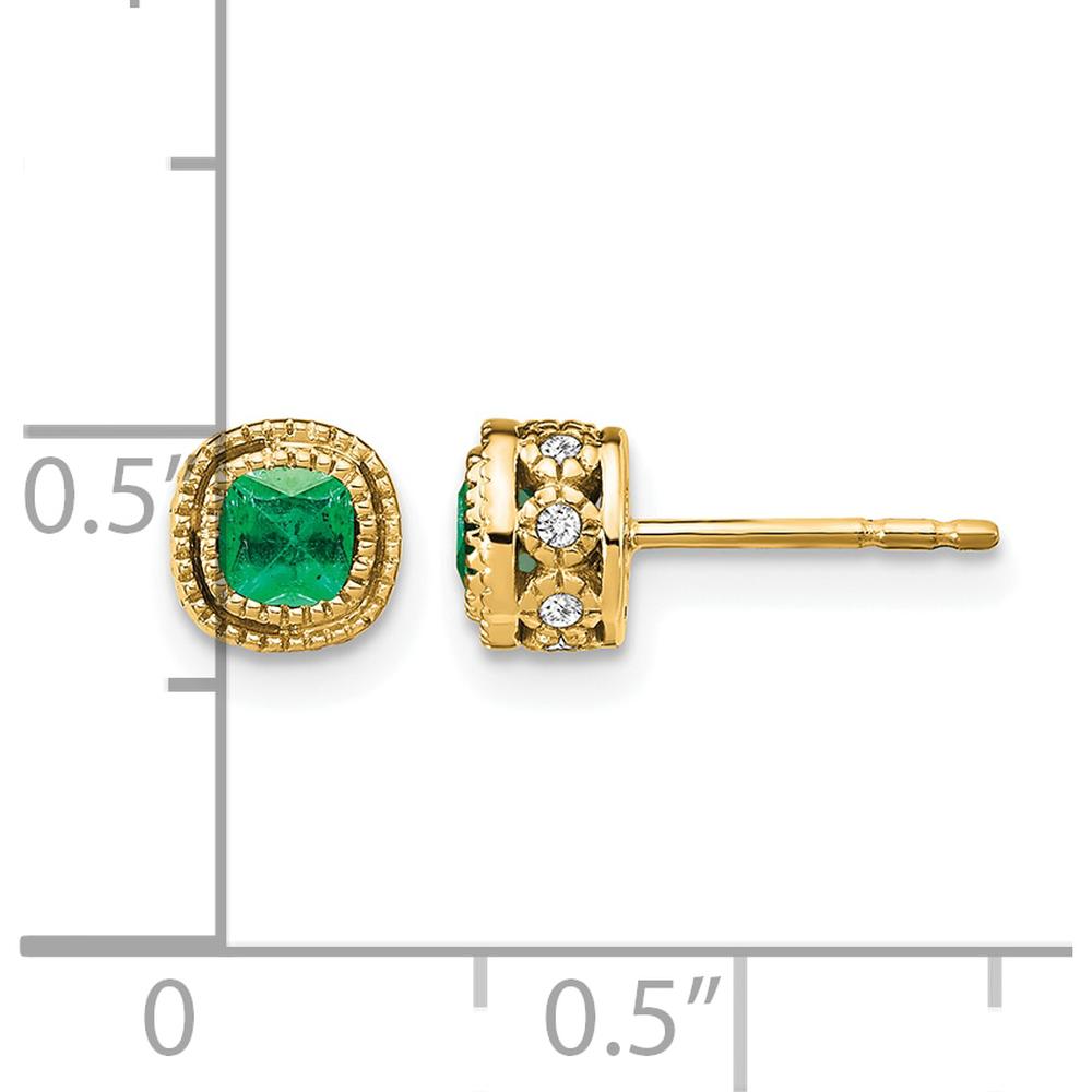 14K Yellow Gold Emerald and Diamond Button Earrings with Cushion-Cut Emeralds - 0.50 Carat Total Emerald Weight by Monteluci Fine Jewelry