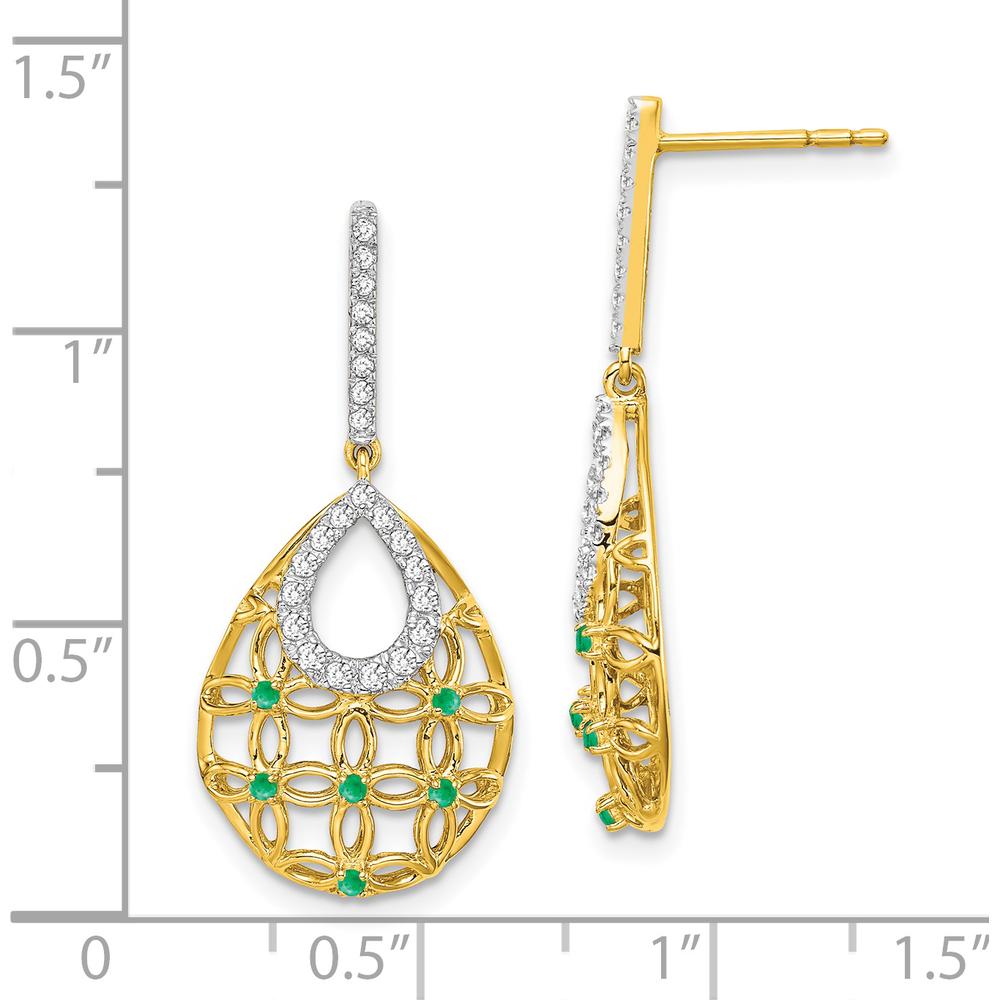 14K Yellow Gold Emerald and Diamond Dangle Earrings with Round Diamonds and Emeralds - 0.35 Carat Total Diamond Weight by Monteluci Fine Jewelry