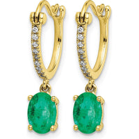 14K Yellow Gold Emerald and Diamond Dangle Hoop Earrings - 0.75 Carat Total Emerald Weight, 0.005 Carat Total Diamond Weight by Monteluci Fine Jewelry