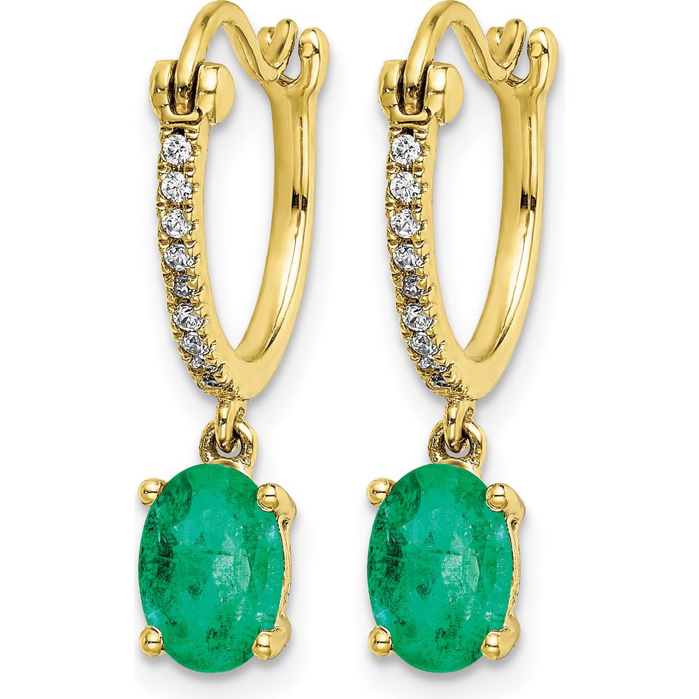 14K Yellow Gold Emerald and Diamond Dangle Hoop Earrings - 0.75 Carat Total Emerald Weight, 0.005 Carat Total Diamond Weight by Monteluci Fine Jewelry