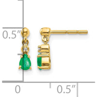 14K Yellow Gold Emerald and Diamond Drop Earrings - 0.15 Carat Emerald, 0.01 Carat Diamond Total Weight by Monteluci Fine Jewelry