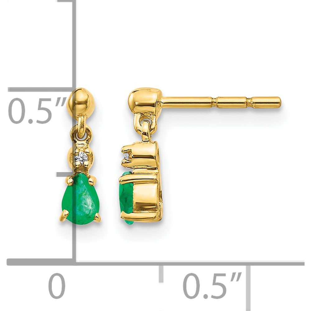 14K Yellow Gold Emerald and Diamond Drop Earrings - 0.15 Carat Emerald, 0.01 Carat Diamond Total Weight by Monteluci Fine Jewelry