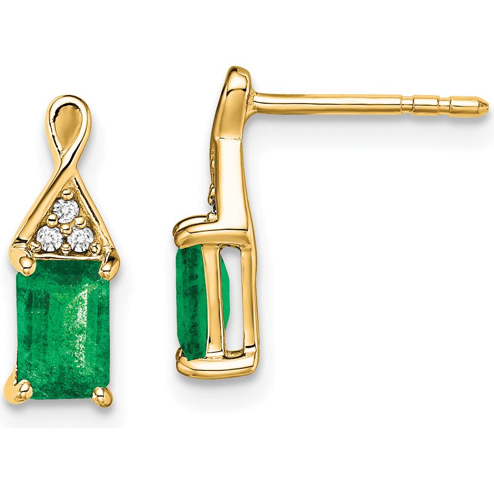 14K Yellow Gold Emerald and Diamond Drop Earrings - 1.0 Carat Emerald, 0.012 Carat Diamonds by Monteluci Fine Jewelry