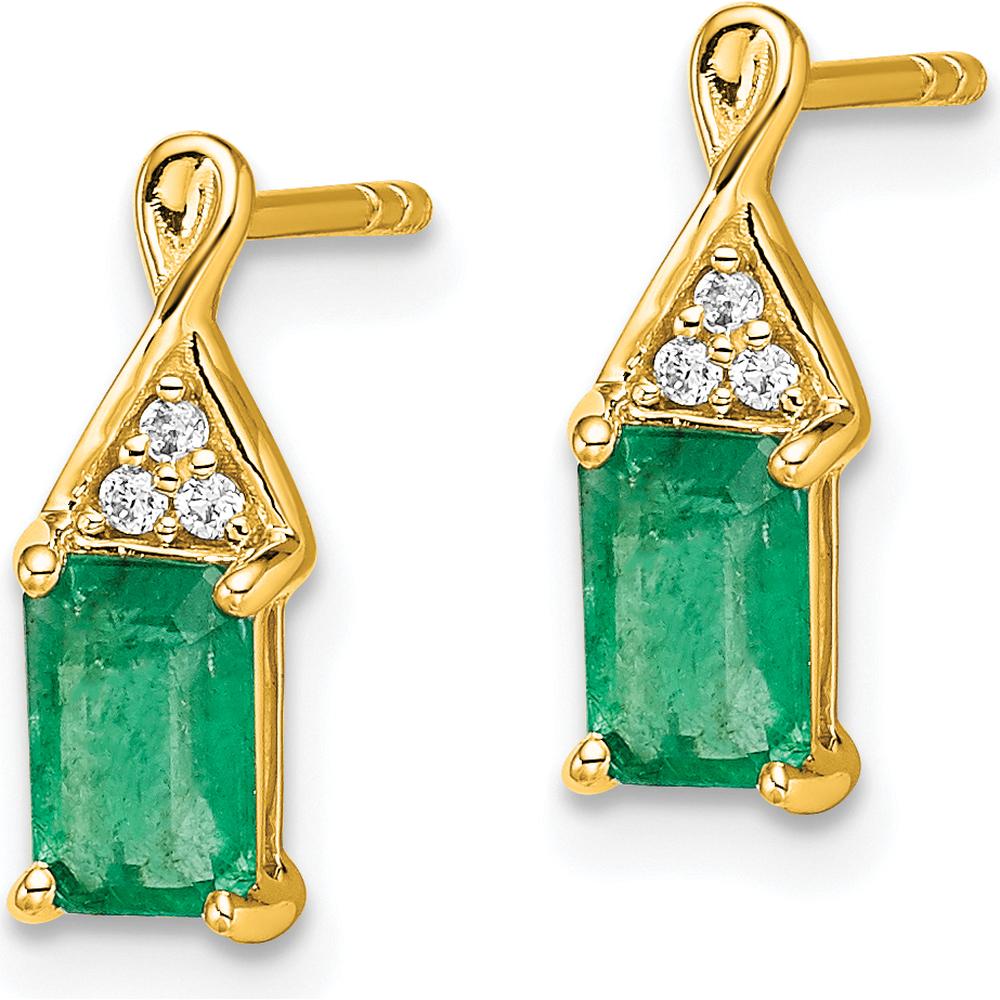 14K Yellow Gold Emerald and Diamond Drop Earrings - 1.0 Carat Emerald, 0.012 Carat Diamonds by Monteluci Fine Jewelry
