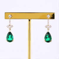 14K Yellow Gold Emerald and Diamond Drop Earrings with Pear and Asscher Cut Stones - 4.14 Carat Total Gem Weight - Covaloro Fine Jewelry