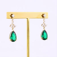 14K Yellow Gold Emerald and Diamond Drop Earrings with Pear and Asscher Cut Stones - 4.14 Carat Total Gem Weight - Covaloro Fine Jewelry