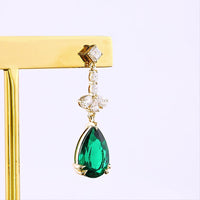 14K Yellow Gold Emerald and Diamond Drop Earrings with Pear and Asscher Cut Stones - 4.14 Carat Total Gem Weight - Covaloro Fine Jewelry