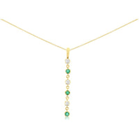 14K Yellow Gold Emerald and Diamond Drop Pendant Necklace with Alternating Round Emeralds and Round Diamonds - 0.30 Carat Emerald and 0.25 Carat Diamond Weight - Royal Jewelry
