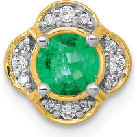 14K Yellow Gold Emerald and Diamond Fancy Chain Slide Pendant with 0.33 Carat Emerald and 0.12 Carat Total Diamond Weight by Monteluci Fine Jewelry