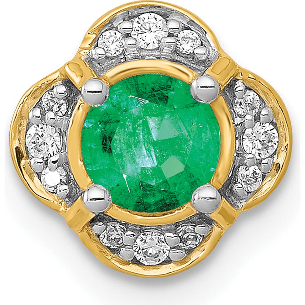 14K Yellow Gold Emerald and Diamond Fancy Chain Slide Pendant with 0.33 Carat Emerald and 0.12 Carat Total Diamond Weight by Monteluci Fine Jewelry