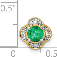 14K Yellow Gold Emerald and Diamond Fancy Chain Slide Pendant with 0.33 Carat Emerald and 0.12 Carat Total Diamond Weight by Monteluci Fine Jewelry