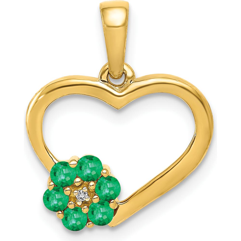 14K Yellow Gold Emerald and Diamond Flower Heart Pendant by Lumare Gioia
