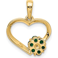14K Yellow Gold Emerald and Diamond Flower Heart Pendant by Lumare Gioia