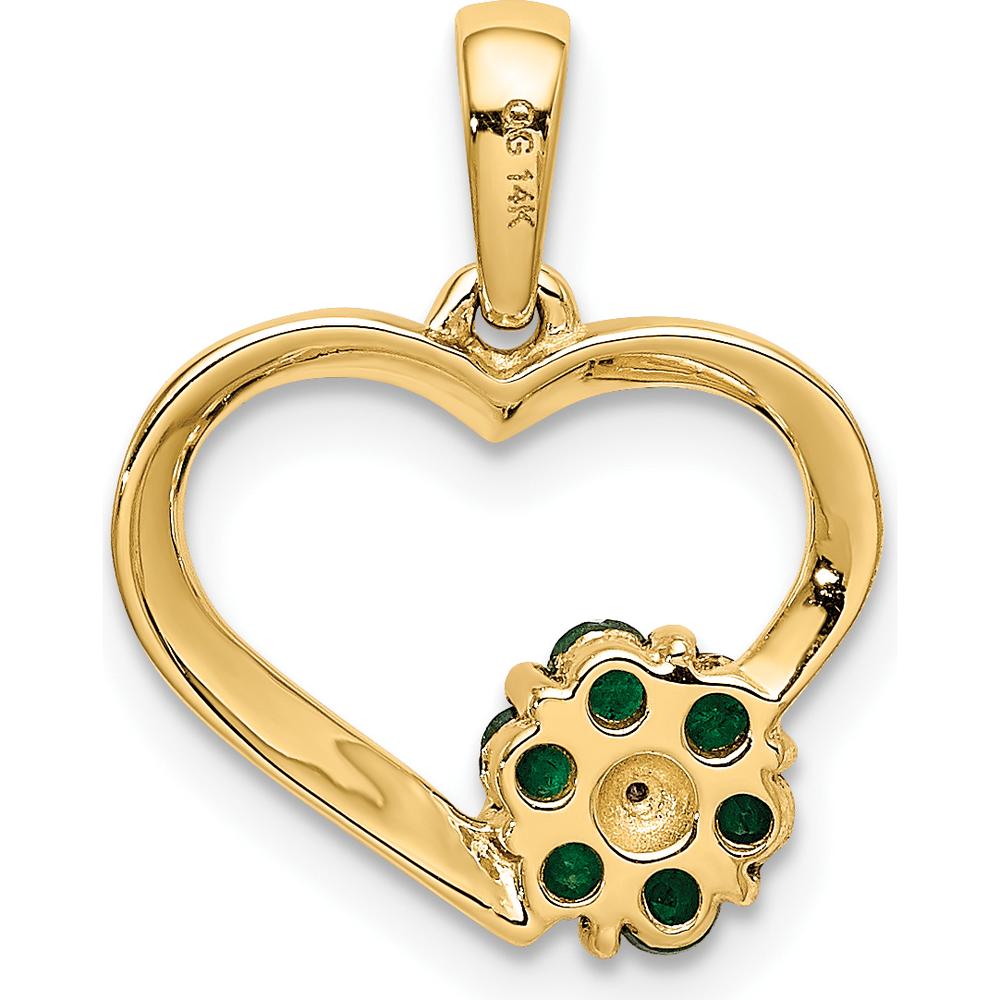 14K Yellow Gold Emerald and Diamond Flower Heart Pendant by Lumare Gioia