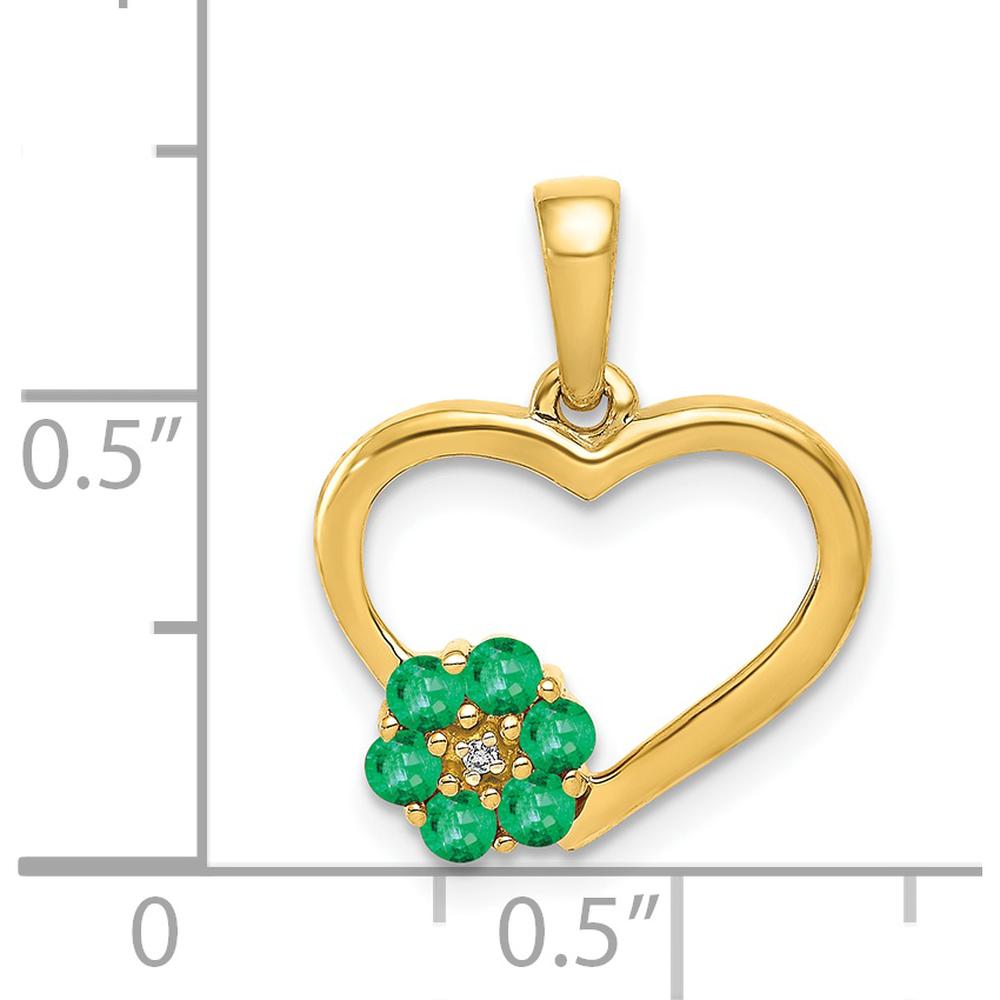 14K Yellow Gold Emerald and Diamond Flower Heart Pendant by Lumare Gioia