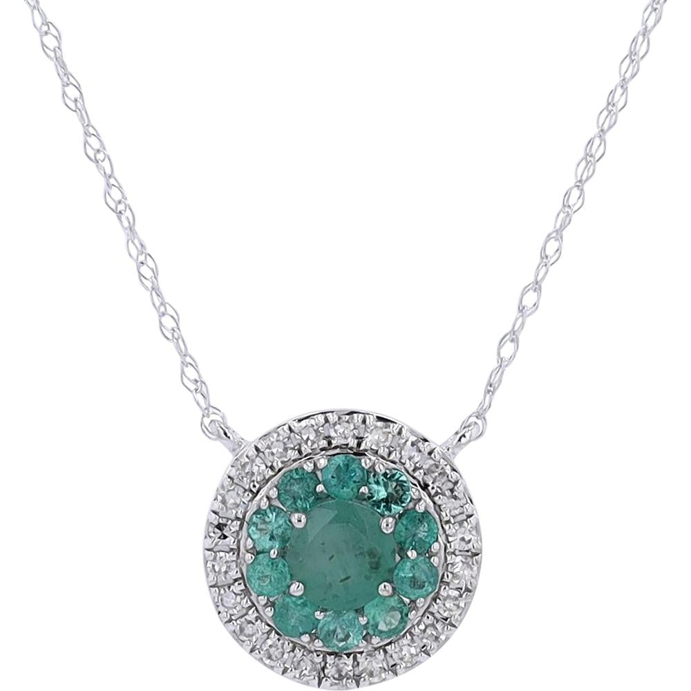 14K Yellow Gold Emerald and Diamond Halo Pendant - 0.50 - 0.65 Carat Emeralds with 0.12 Carat Diamonds