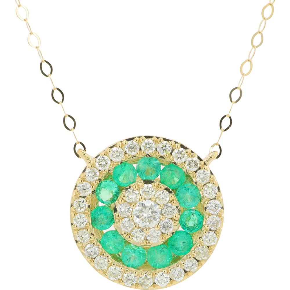 14K Yellow Gold Emerald & Diamond Halo Pendant - 0.50 Carat Total Gemstone Weight, 0.30 Carat Diamond Weight