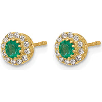 14K Yellow Gold Emerald and Diamond Halo Post Earrings - 0.20 Carat Emerald, 0.02 Carat Total Diamond Weight by Monteluci Fine Jewelry