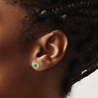 14K Yellow Gold Emerald and Diamond Halo Post Earrings - 0.20 Carat Emerald, 0.02 Carat Total Diamond Weight by Monteluci Fine Jewelry