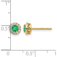 14K Yellow Gold Emerald and Diamond Halo Post Earrings - 0.20 Carat Emerald, 0.02 Carat Total Diamond Weight by Monteluci Fine Jewelry