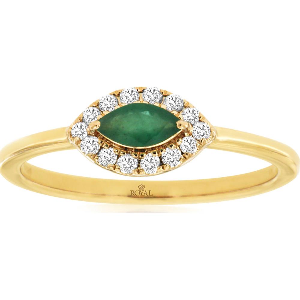 14K Yellow Gold Emerald & Diamond Halo Ring - 0.33 Carats Total Gem Weight