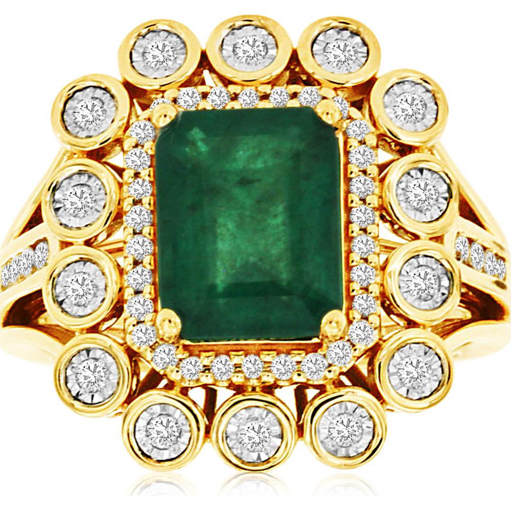 14K Yellow Gold Emerald & Diamond Halo Ring - 2.49 Carats Total Gem Weight