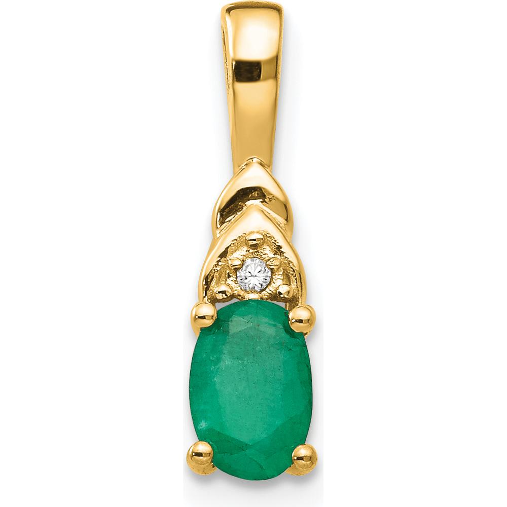 14K Yellow Gold Emerald and Diamond Pendant - 0.42 Carat Emerald, 0.006 Carat Diamond by Oro Pregiato