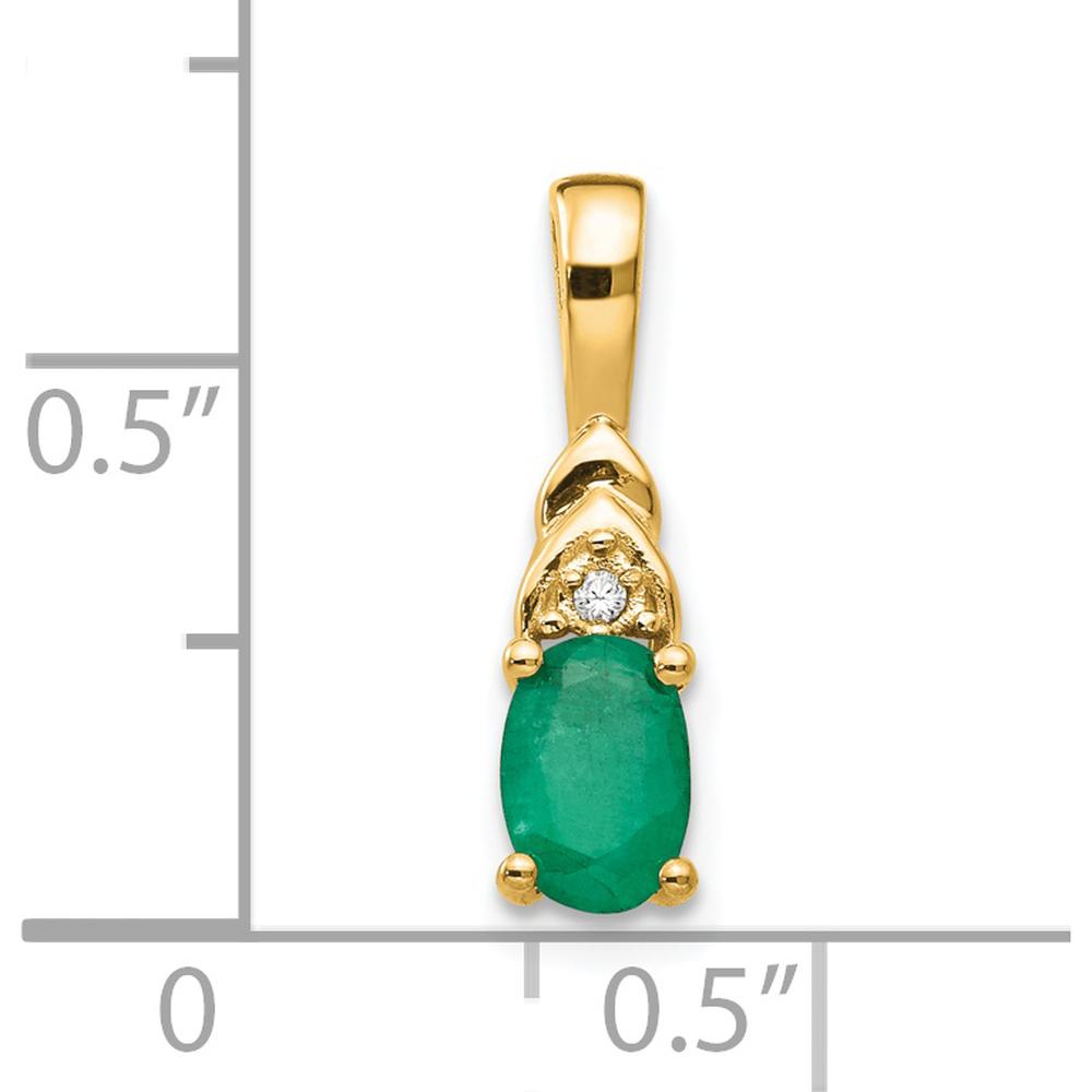 14K Yellow Gold Emerald and Diamond Pendant - 0.42 Carat Emerald, 0.006 Carat Diamond by Oro Pregiato