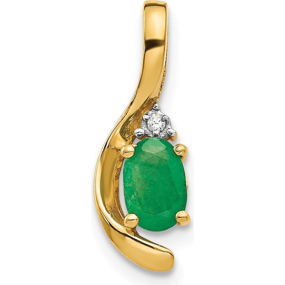 14K Yellow Gold Emerald and Diamond Pendant - 0.42 Carat Emerald, 0.007 Carat Diamond by Oro Pregiato