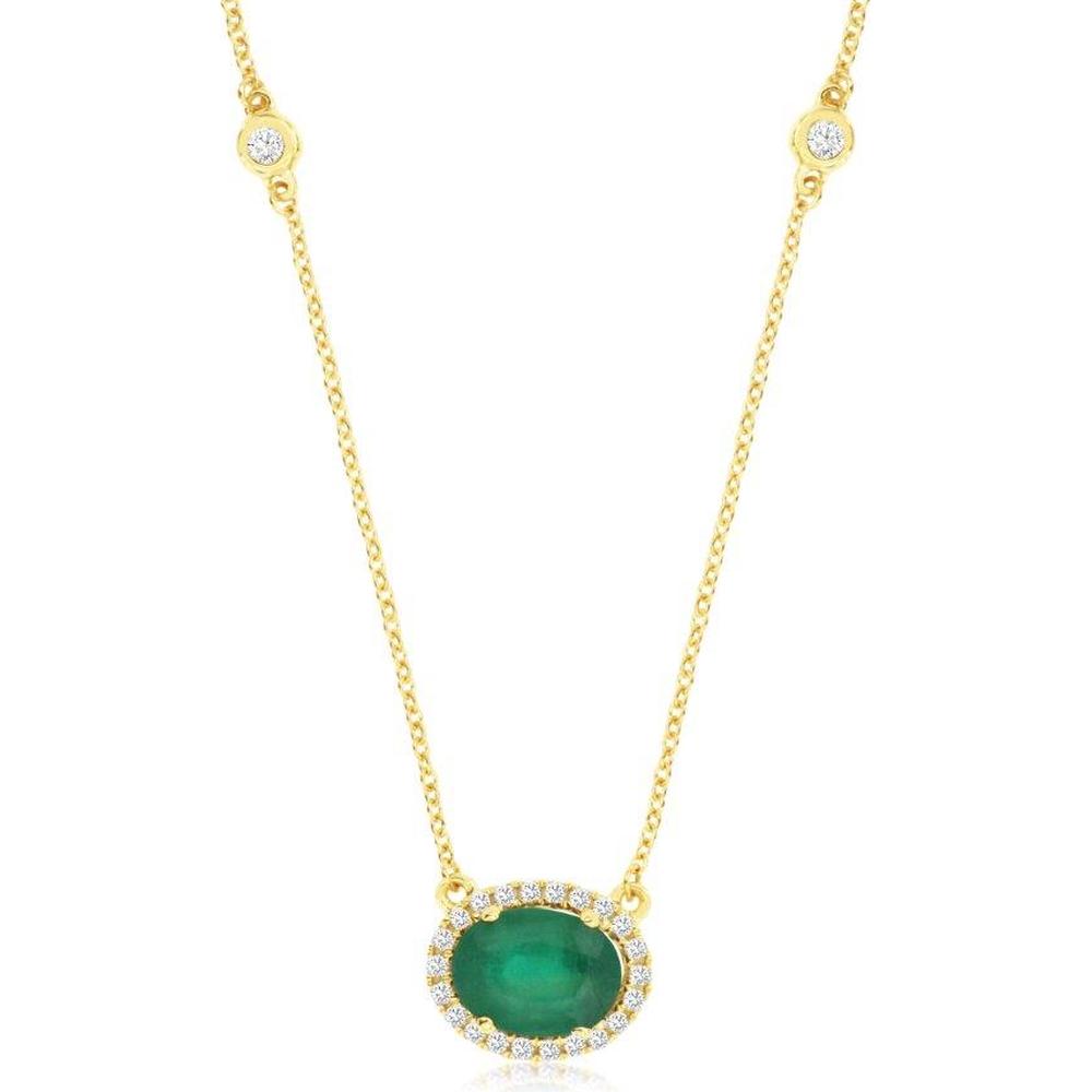 14K Yellow Gold Emerald & Diamond Pendant Necklace - 1.37 Carats Total Gem Weight