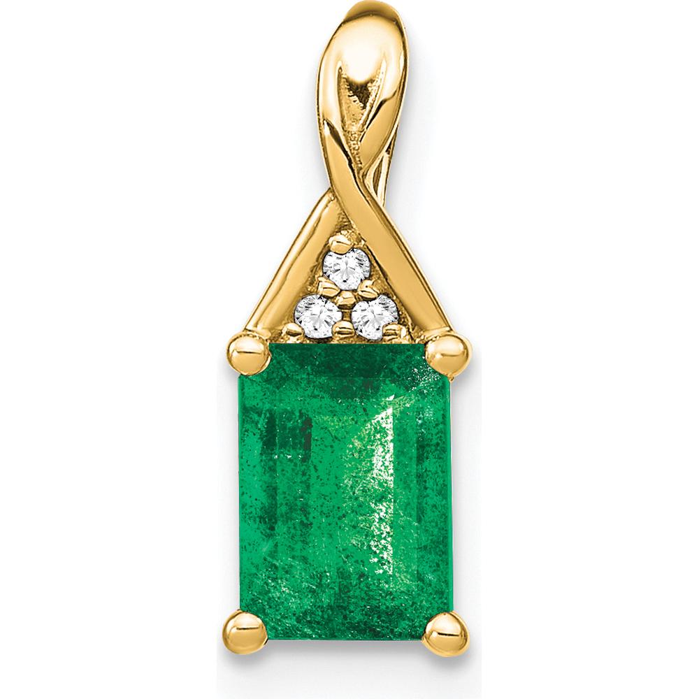 14K Yellow Gold Emerald and Diamond Pendant with Polished Finish - 1 Carat Emerald, 0.006 Carat Total Diamond Weight by Lumare Gioia