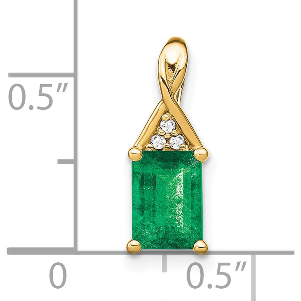 14K Yellow Gold Emerald and Diamond Pendant with Polished Finish - 1 Carat Emerald, 0.006 Carat Total Diamond Weight by Lumare Gioia