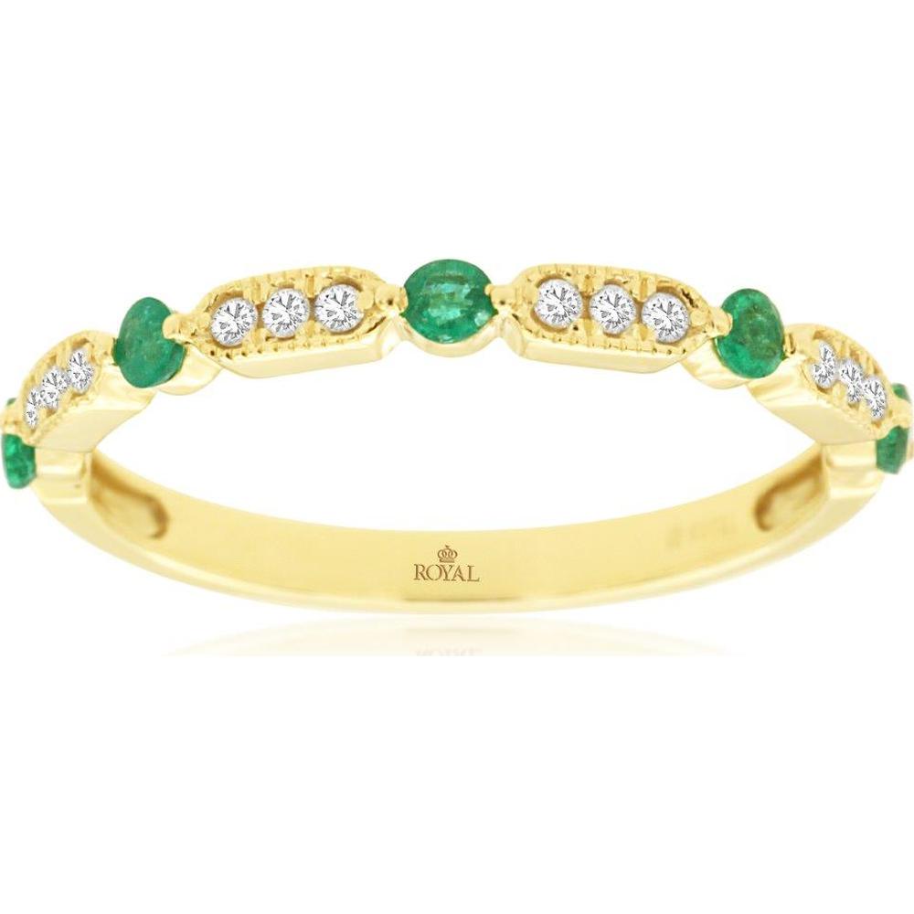 14K Yellow Gold Emerald & Diamond Ring - 0.22 Carats Emerald, 0.10 Carats Diamond Total Weight
