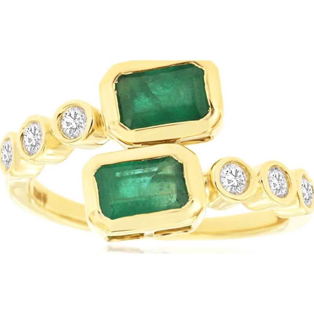 14K Yellow Gold Emerald & Diamond Ring - 1.1 Carats Emerald, 0.25 Carats Diamond Total Weight