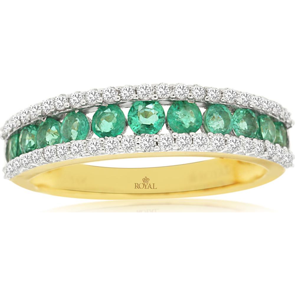 14K Yellow Gold Emerald & Diamond Ring with 0.70 Carats Emeralds and 0.38 Carats Diamonds