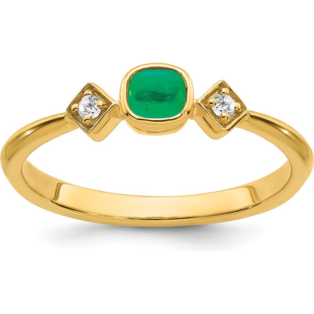 14K Yellow Gold Emerald and Diamond Ring with Cushion Cut Emerald - 0.2 Carat Emerald, 0.04 Carat Total Diamond Weight by 0