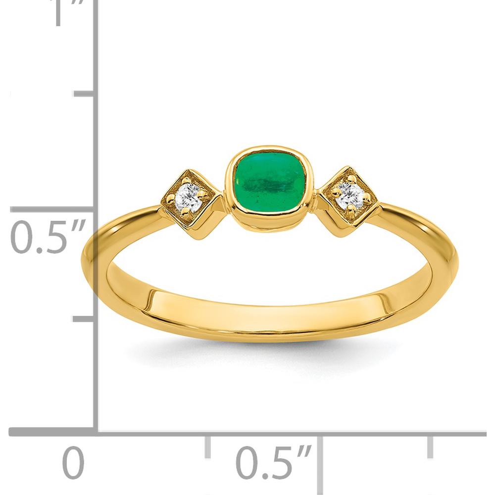 14K Yellow Gold Emerald and Diamond Ring with Cushion Cut Emerald - 0.2 Carat Emerald, 0.04 Carat Total Diamond Weight by 0
