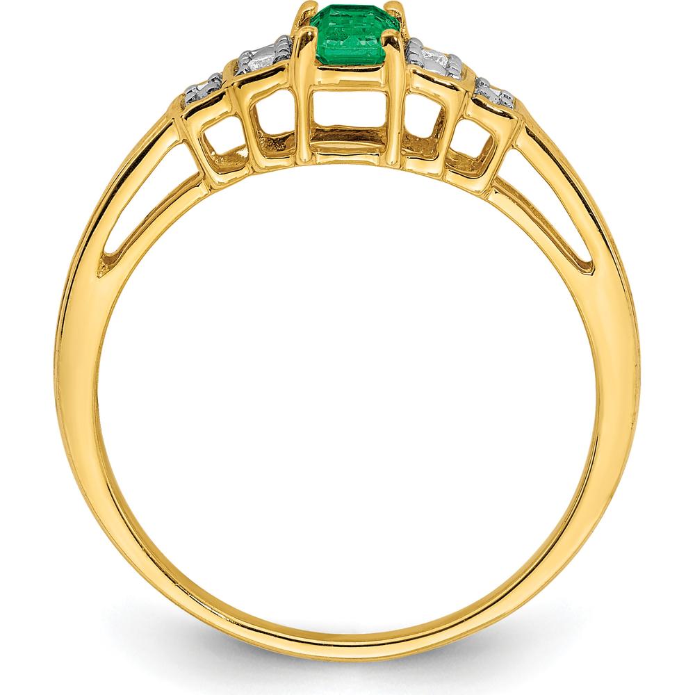 14K Yellow Gold Emerald and Diamond Ring with Octagon and Round Cut Stones - 0.304 Carat Emerald, 0.02 Carat Diamond Total Weight by 0